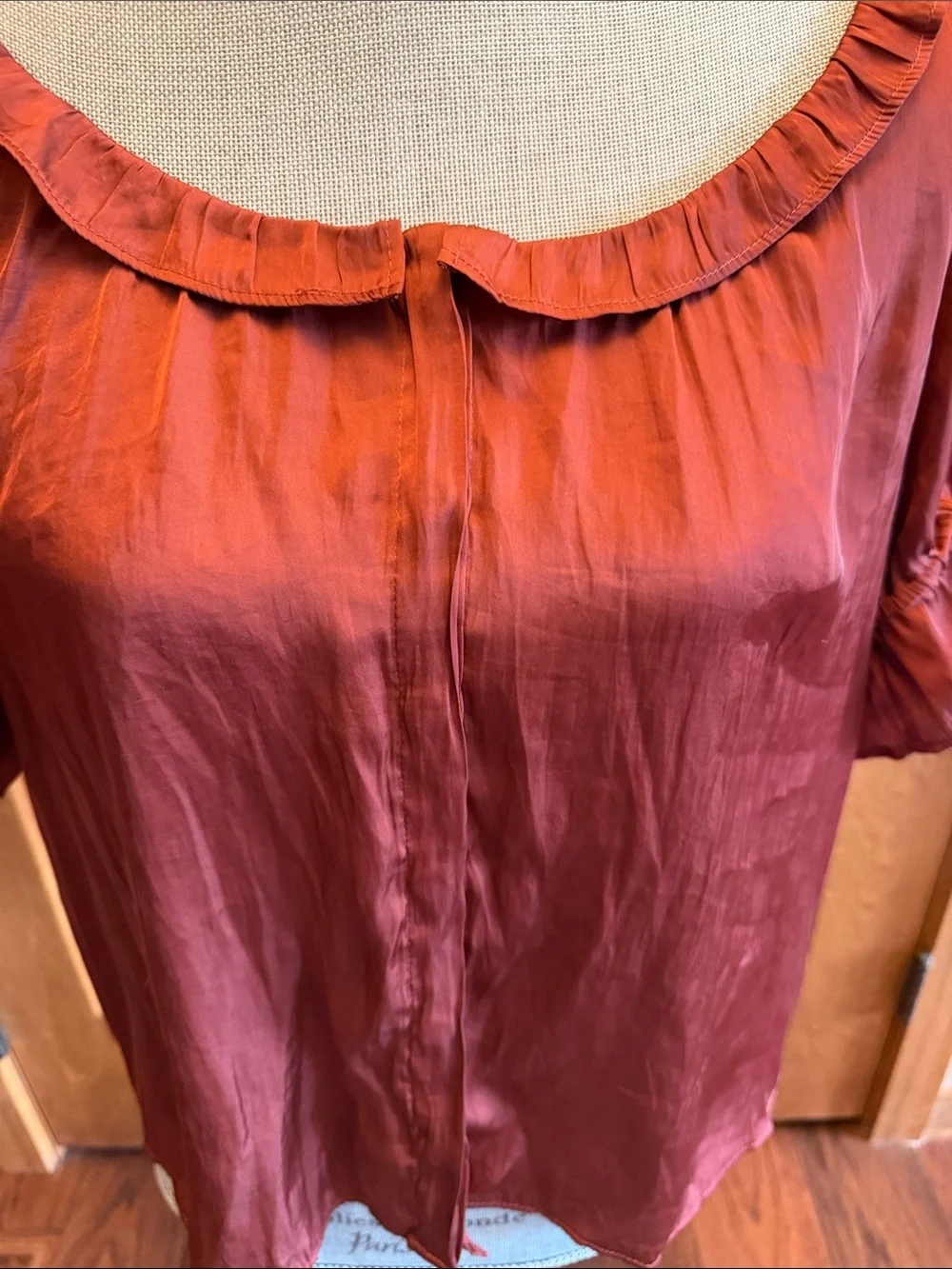 J. Crew Rust Red Ruffle Scoop-Neck Blouse sz Med